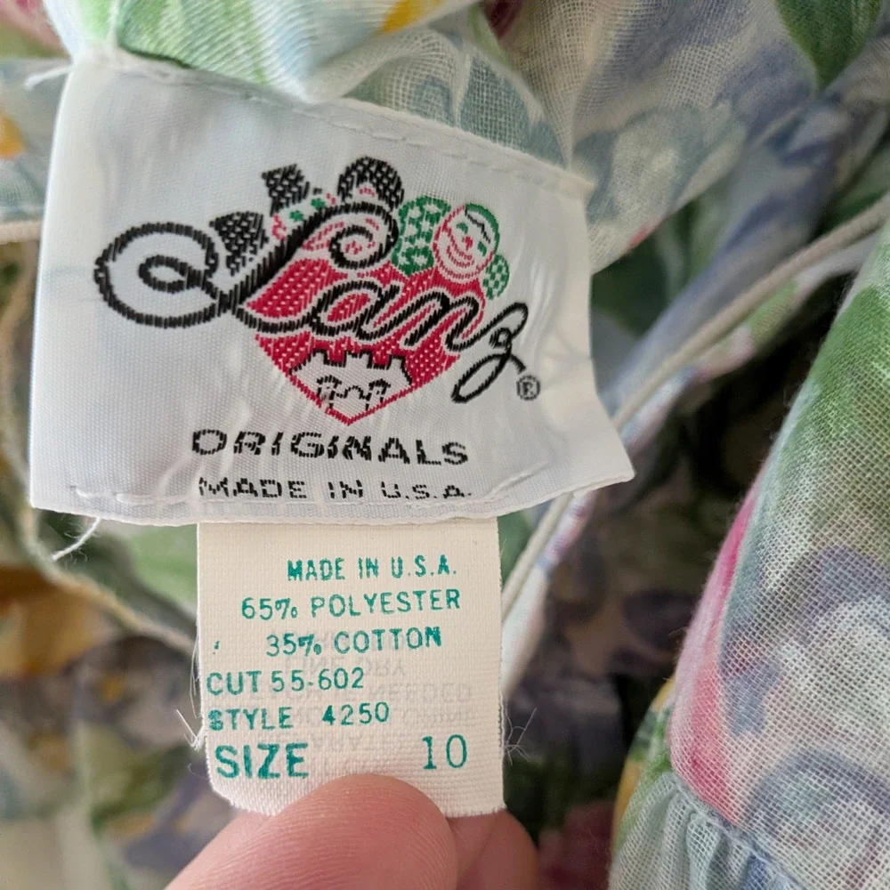 Vintage Lanz Midi Dress M Multi Floral 80s 90s Cottage Feminine Ruffle Summer